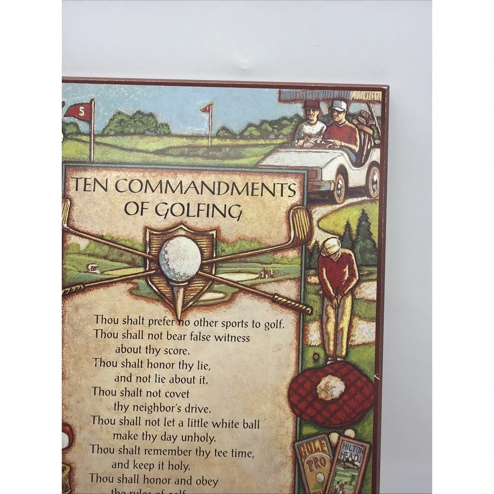 Abbey Press Ten Commandments of Golfing Wall Plaque Vintage Wood Sign 9x14 Green